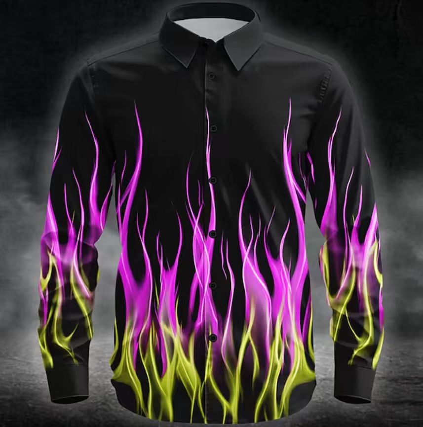 Herren Langarmhemd mit Flammenmuster Modern Trendy