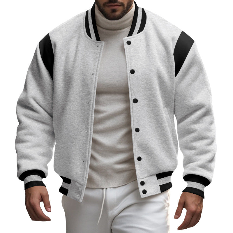 Herren Collegejacke Lässig Kontrast Ärmel Druckknöpfe Sportlich