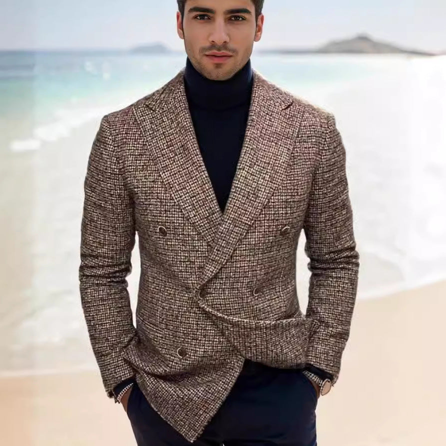 Herren Blazer Kariert Elegant Modern mit Doppelknöpfen