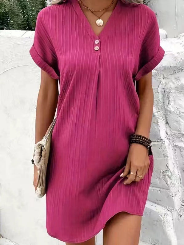 Kurzarm Kleid Damen Sommerkleid Knopfleiste Modern