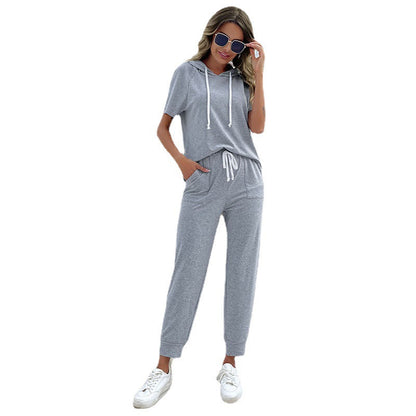 Damen Jumpsuit Bequem Kurzarm Mit Kordelzug
