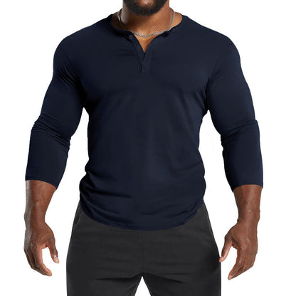 Herren Henley-Shirt Langarm atmungsaktiv Baumwolle Berlin Style