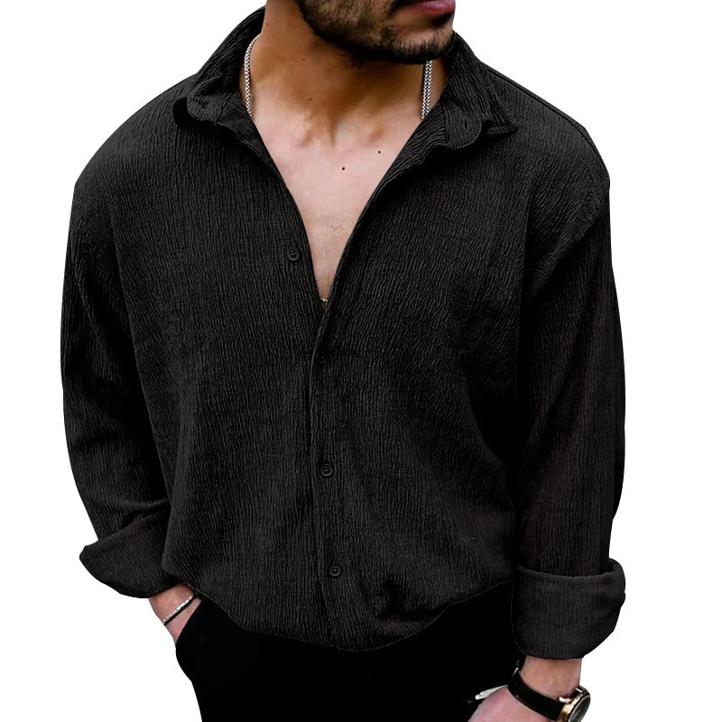 Herren Langarmhemd Modern Strukturiert Knopfdetails