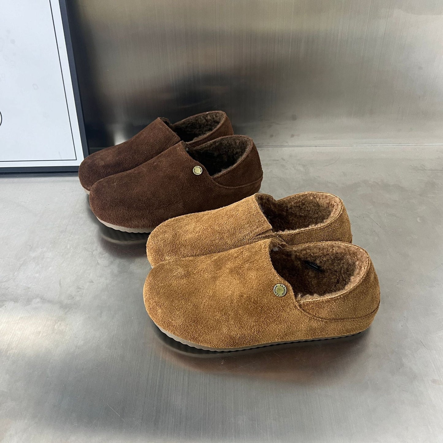 Damen Clogs Wildleder Bequem Kuschelig