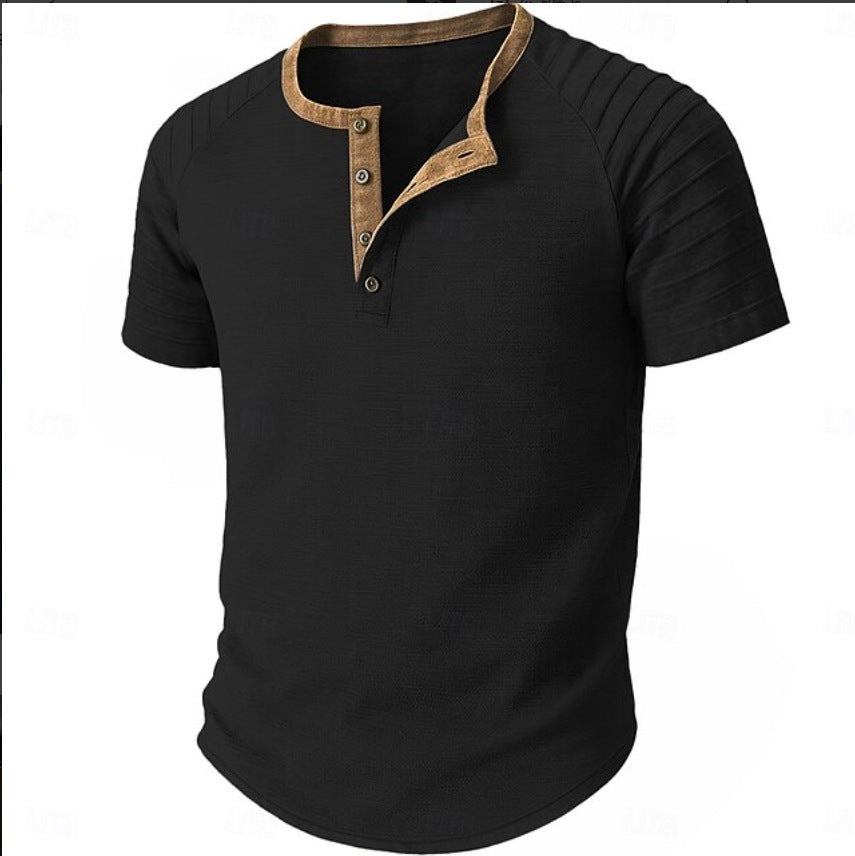 Herren Kurzarm-Shirt Struktur-Stoff Kontrast-Kragen Modern