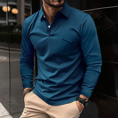 Herren Langarmshirt Lässig mit Brusttasche Modern