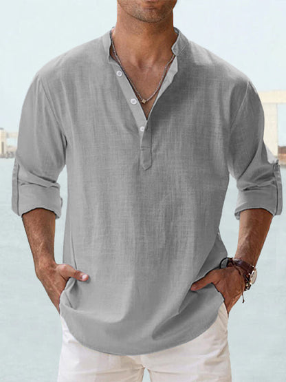 Herren Hemd Henley Ausschnitt Lässig Modern