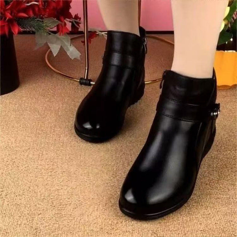 Damen Stiefeletten Elegantes Design Schnallen Detail Reißverschluss