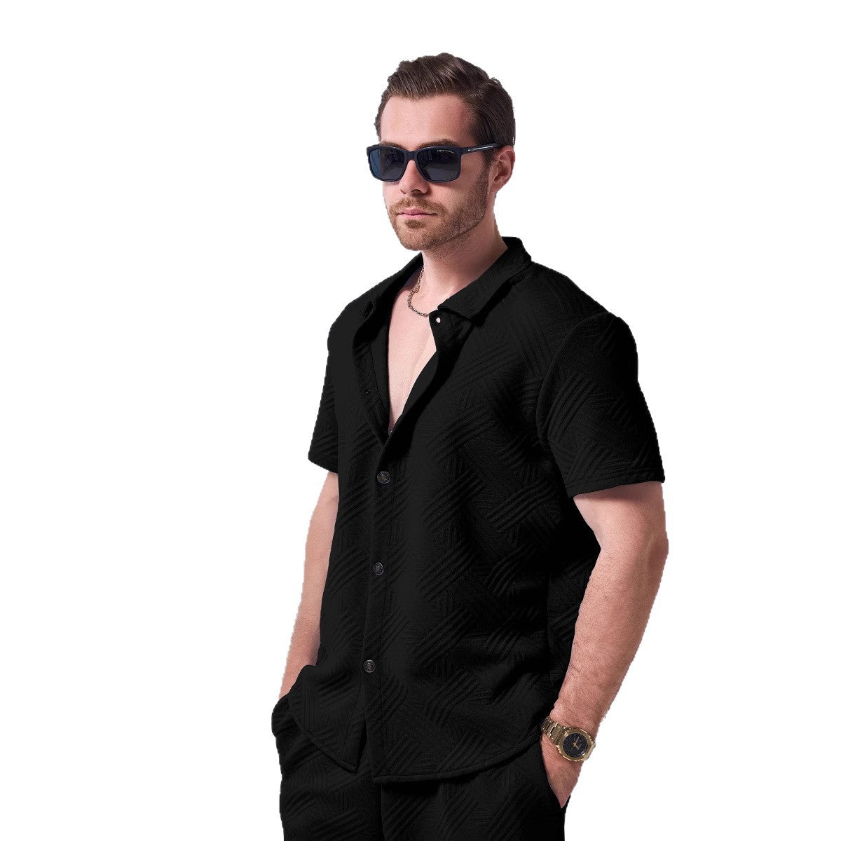 Herren Hemd Kurzarm Geometrisches Muster Modern