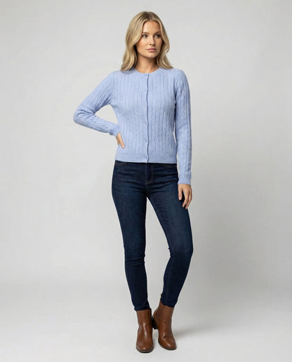 Damen Cardigan Kurz Zopfmuster Rundhals Modern
