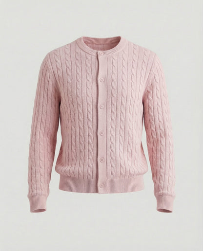 Damen Cardigan Kurz Zopfmuster Rundhals Modern