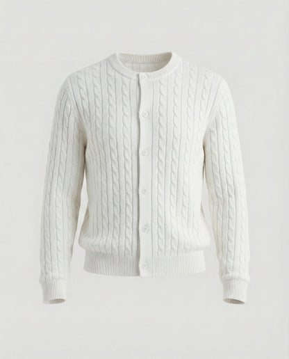 Damen Cardigan Kurz Zopfmuster Rundhals Modern