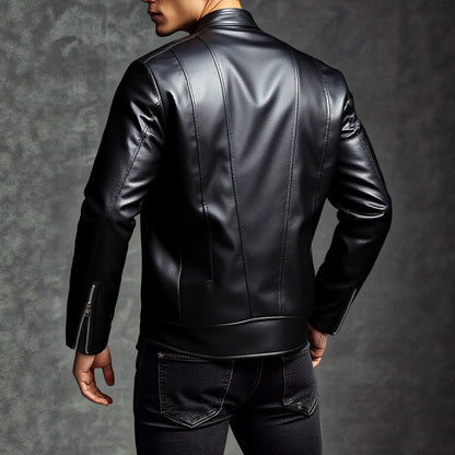 Herren Lederjacke Bikerstyle Asymmetrisch Reißverschluss