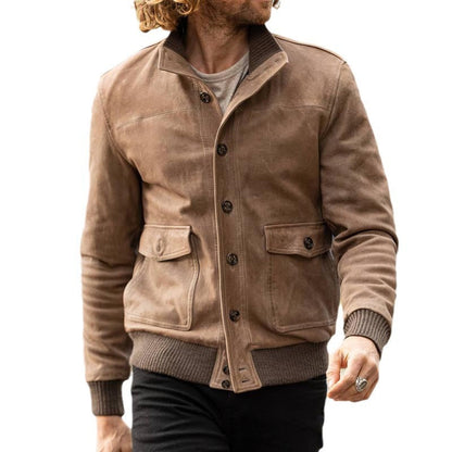 Herren Bomberjacke Elegante Suede Lederjacke