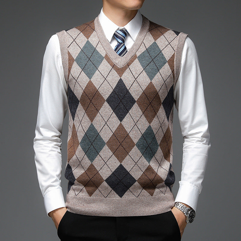 Herren Strickpullover V-Ausschnitt Rautenmuster Modern