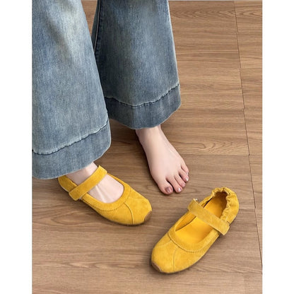 Damen Ballerinas Weich Wildleder Bequem Mit Riemen