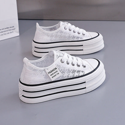 Damen Sneaker Hochplateau Atmungsaktiv Weiß