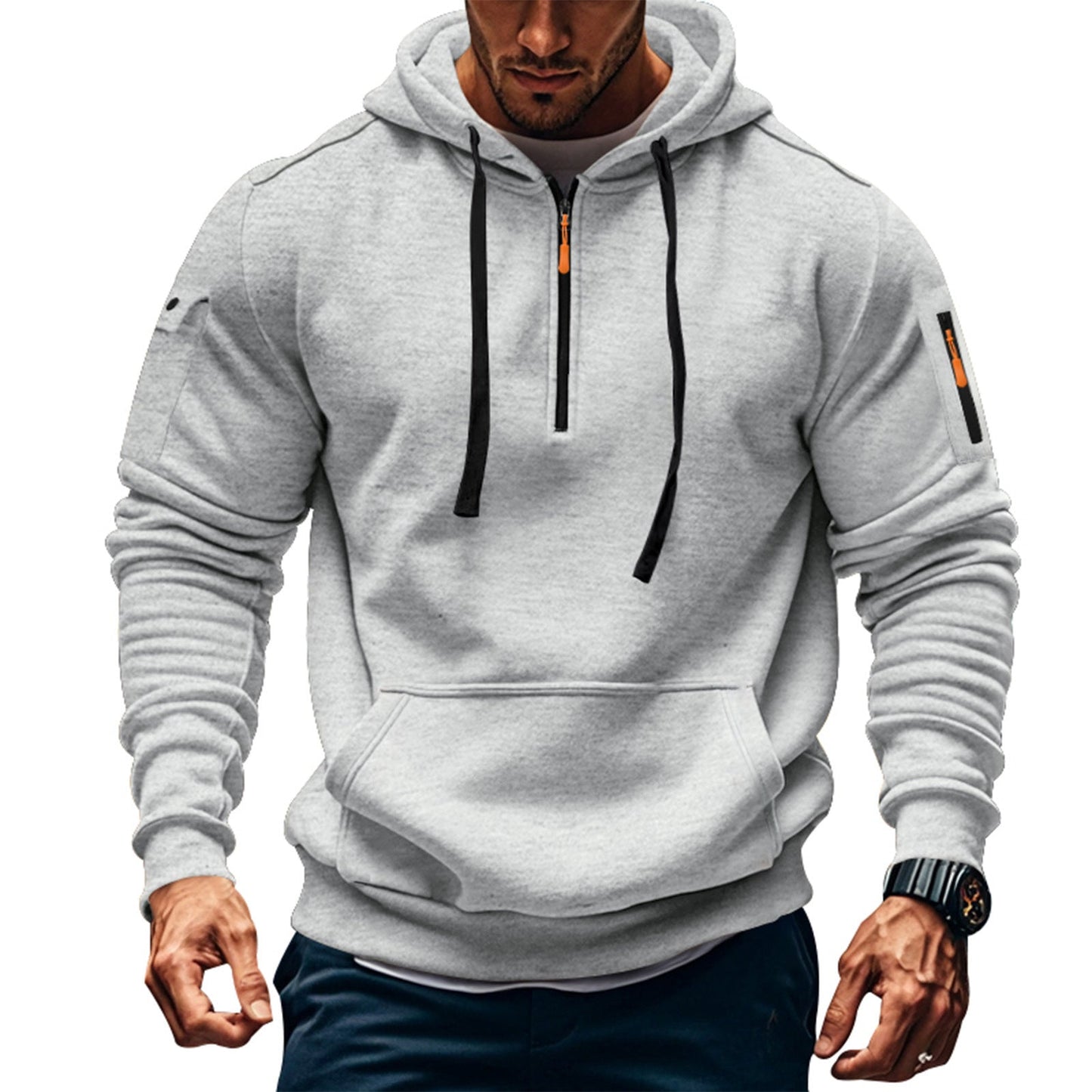 Herren Funktions-Hoodie mit halbem Reißverschluss und praktischen Taschen BerlinGlamour.