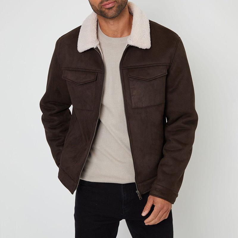 Herren Lederjacke Warm Wildleder Kragen