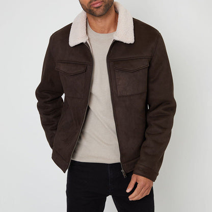 Herren Lederjacke Warm Wildleder Kragen