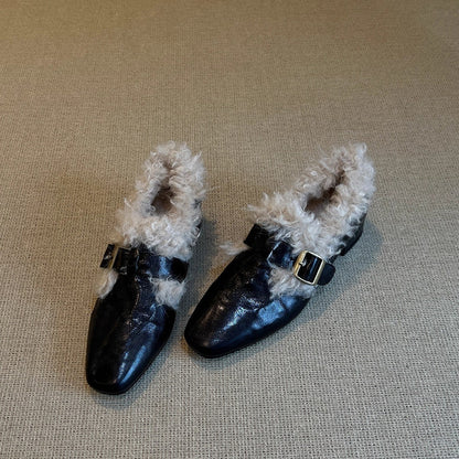 Damen Ballerinas Komfortabel Kuschelig Schnallenakzent Modisch