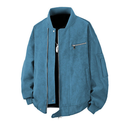 Herren Bomberjacke Vintage Style Reißverschluss Leder Optik