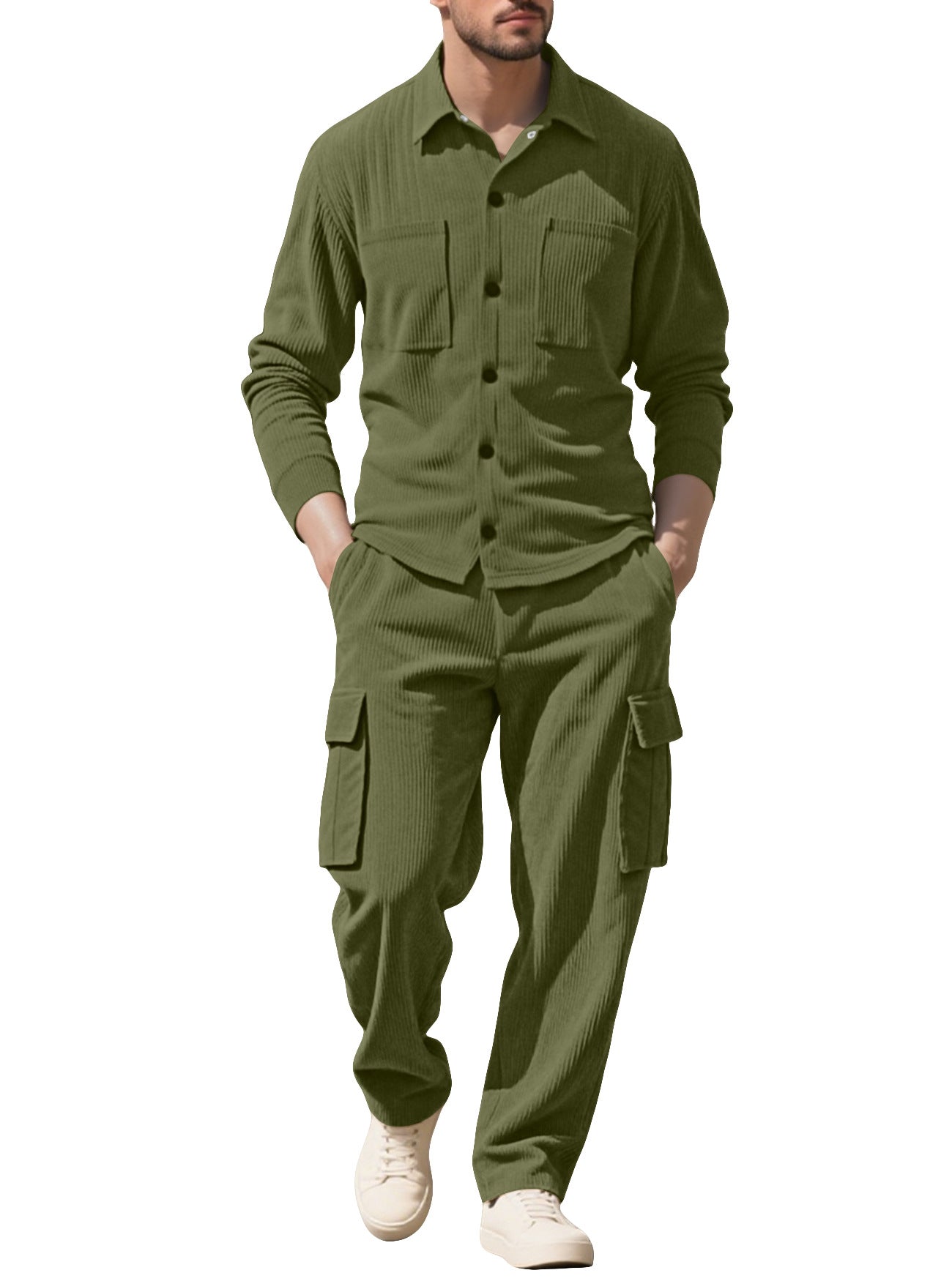 Herren Cargo-Set Strukturiert Jacke Hose Outdoor