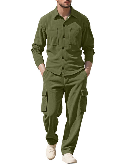Herren Cargo-Set Strukturiert Jacke Hose Outdoor
