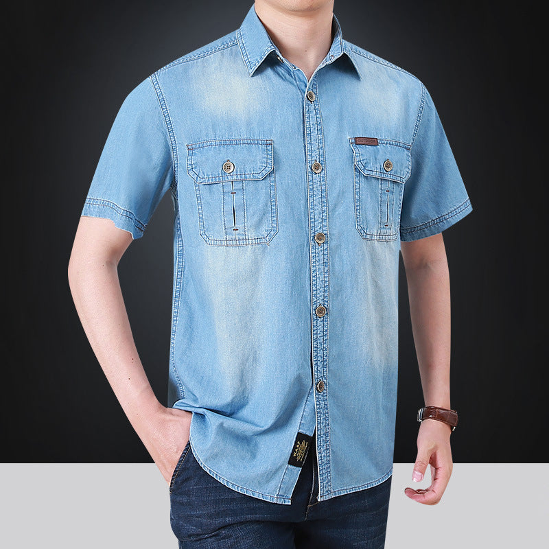 Herren Denim Hemd Kurzarm mit Taschen Modern Style