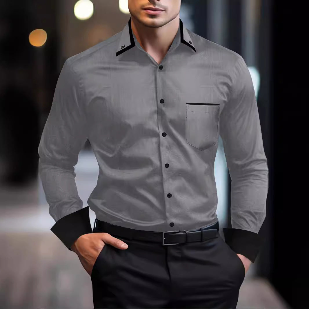 Herren Langarmhemd Modern mit Kontrastdetails Schwarz