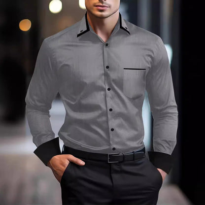 Herren Langarmhemd Modern mit Kontrastdetails Schwarz