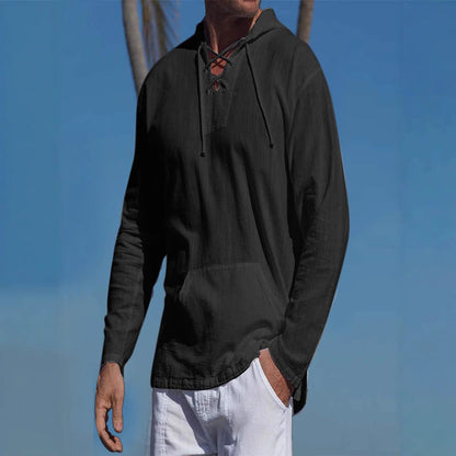 Herren Langarmshirt mit Kordelzug und Kängurutasche Modern