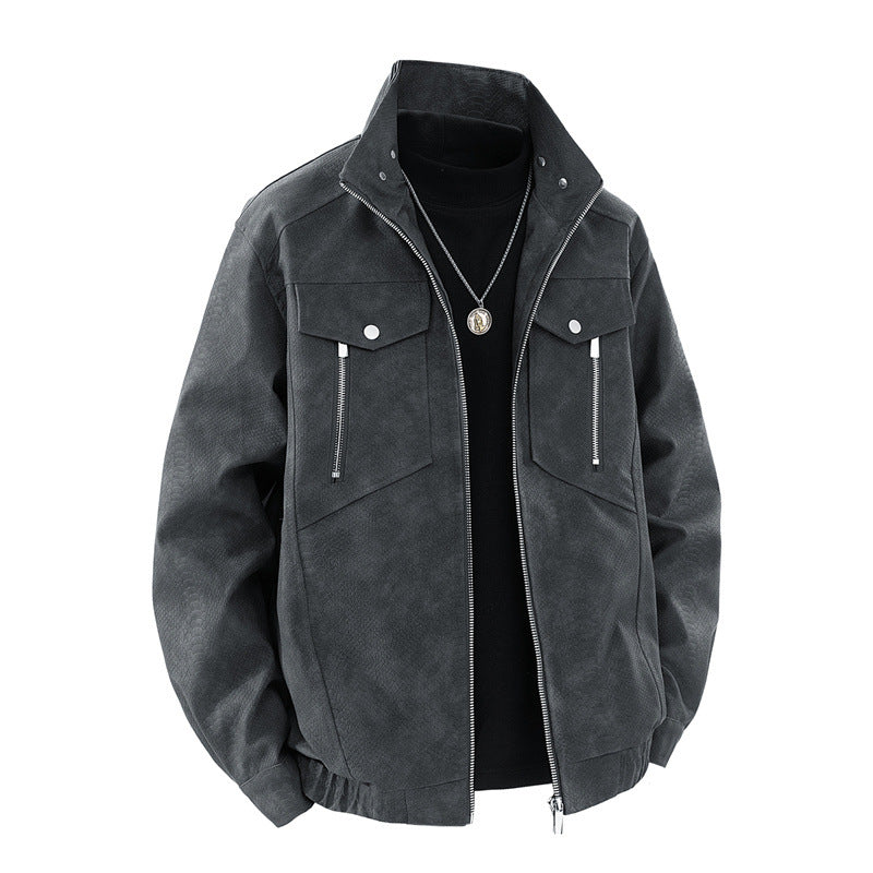 Herren Lederjacke Klassisch Wildleder Schwarz Mit Taschen - BerlinGlamour