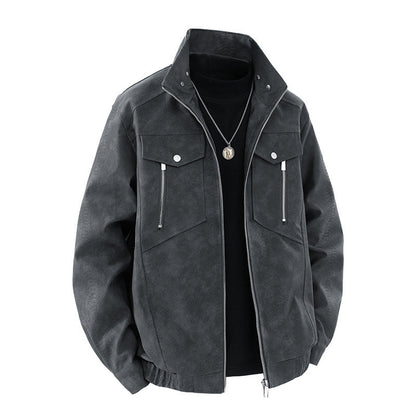 Herren Lederjacke Klassisch Wildleder Schwarz Mit Taschen - BerlinGlamour