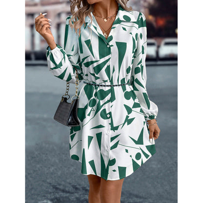 Damen Kleid Geometrischer Druck Knopfverschluss Modern