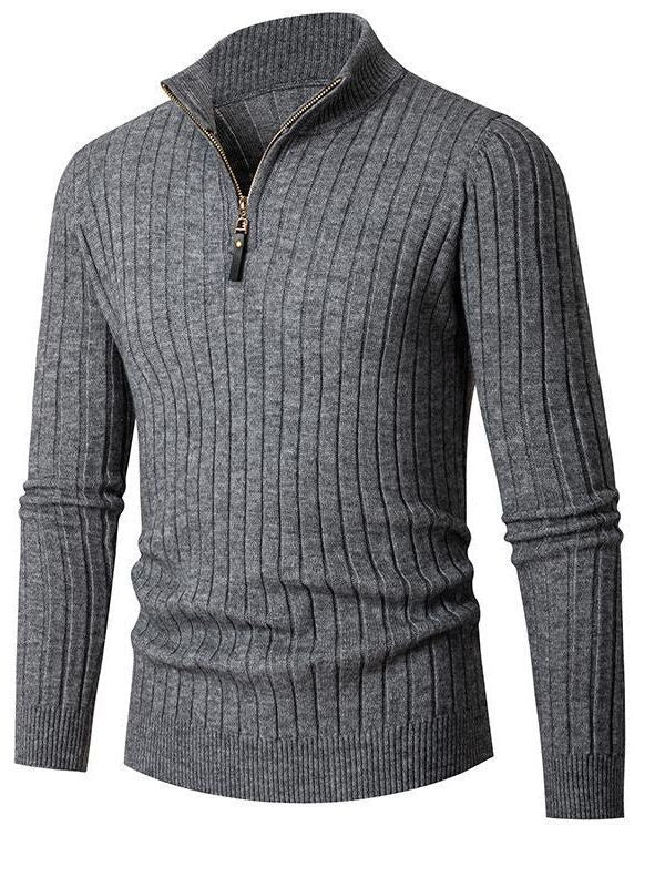 Herren Pullover Stehkragen Rippdesign Modern Schwarz