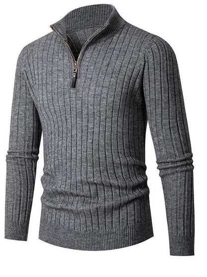 Herren Pullover Stehkragen Rippdesign Modern Schwarz