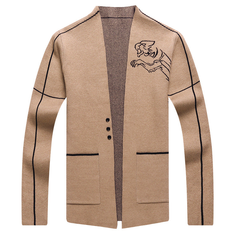 Herren Strickjacke Elegant mit Stickdesign und Taschen