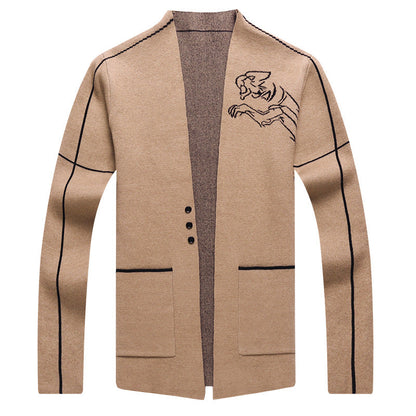 Herren Strickjacke Elegant mit Stickdesign und Taschen