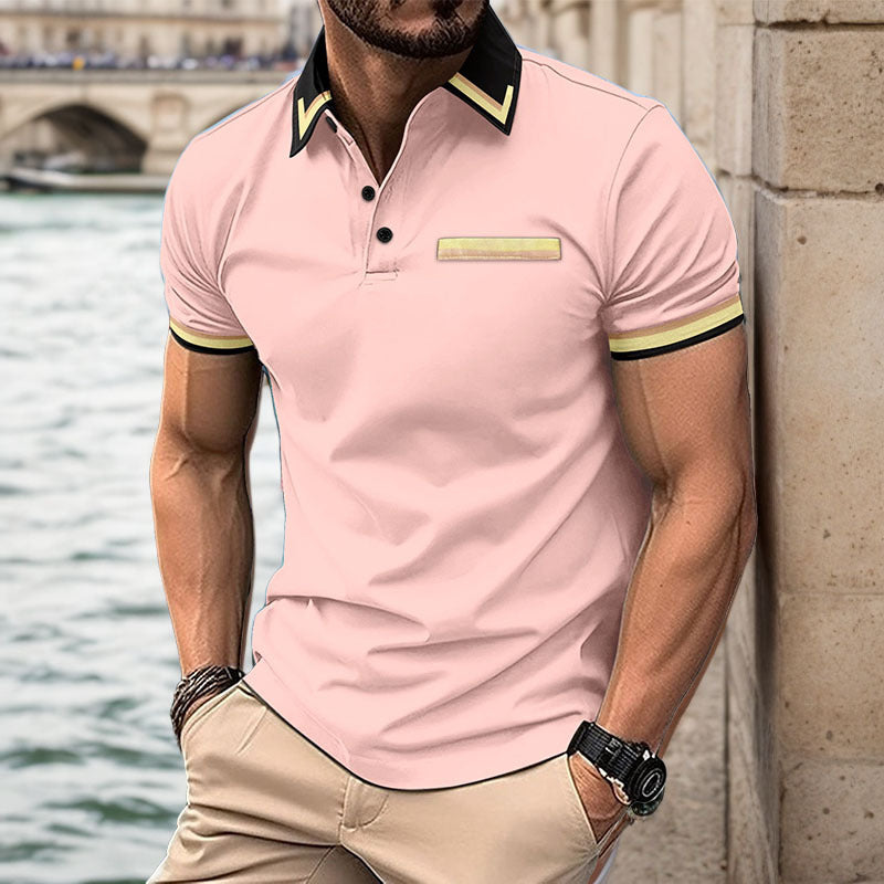 Herren Polohemd Modern mit Kontrast und Stickerei