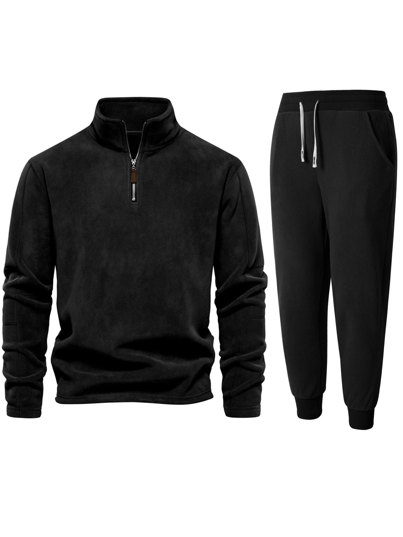 Herren Fleecejacke Kurz mit Jogginghose Bequem Schwarz