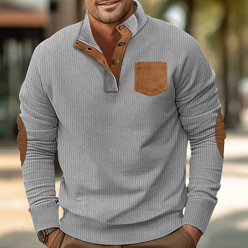 Herren Strickpullover Modern mit Knöpfen und Kontrast Ellenbogen
