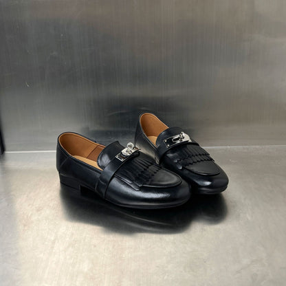 Damen Mokassins mit Fransen und Schnalle Elegant Modern