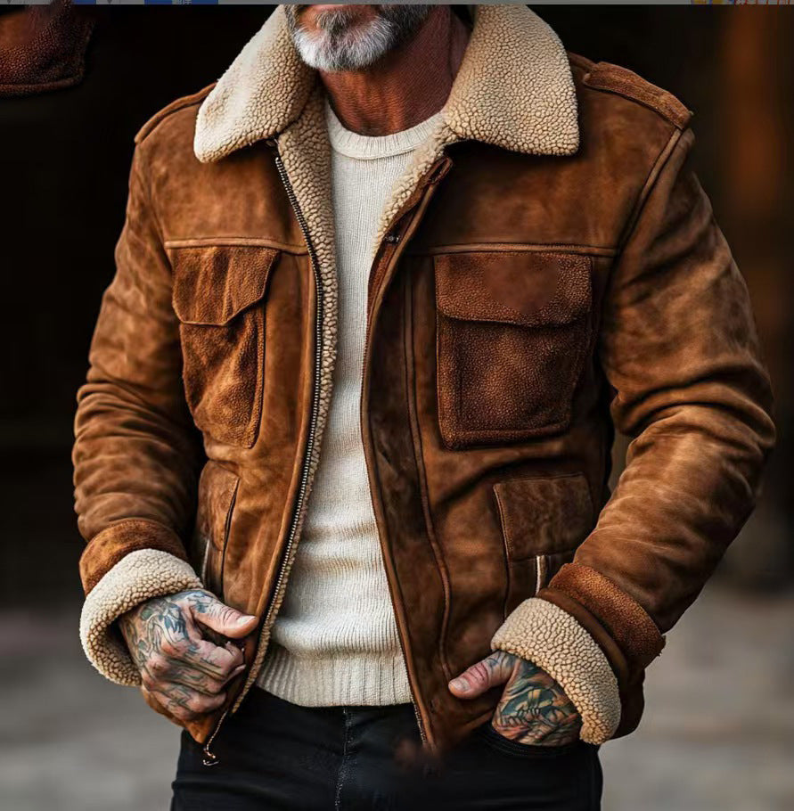 Herren Lederjacke Warm Sherpa Futter Praktisch