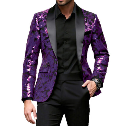 Herren Blazer Glitzer Pailletten Floral Modern
