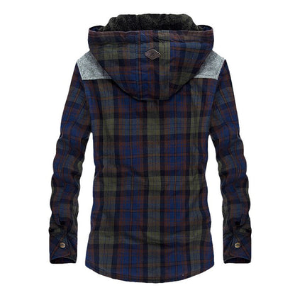 Herren Flanelljacke Warm mit Fleece Futter und Kapuze