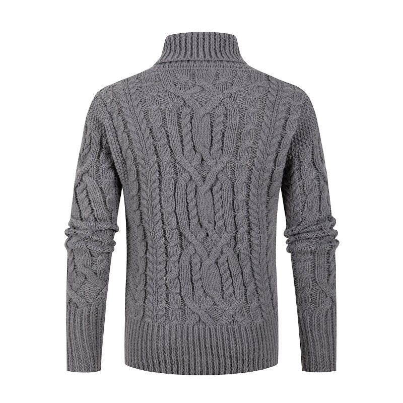 Herren Pullover Grobstrick Schalkragen Zopfmuster Modern