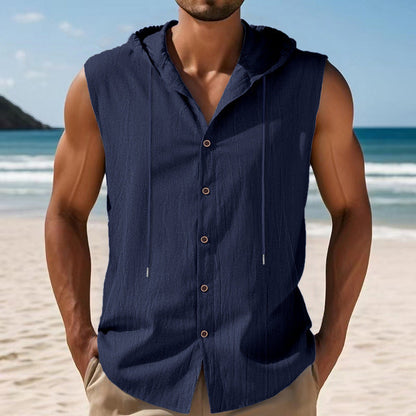 Herren Kapuzenshirt Ärmellos Modern Knopfverschluss