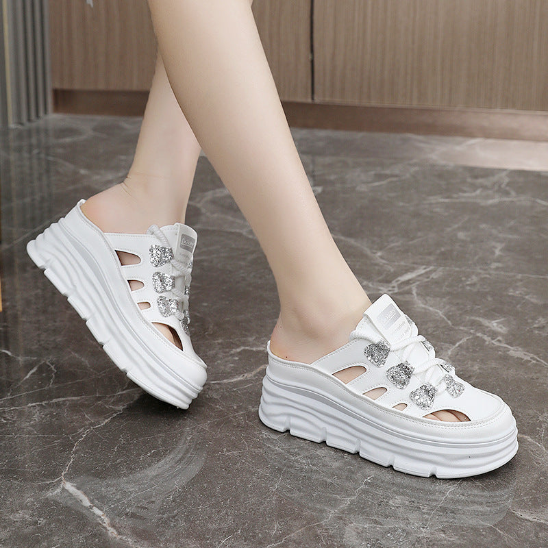 Damen Mules Plateau mit Glitzer Detail atmungsaktiv