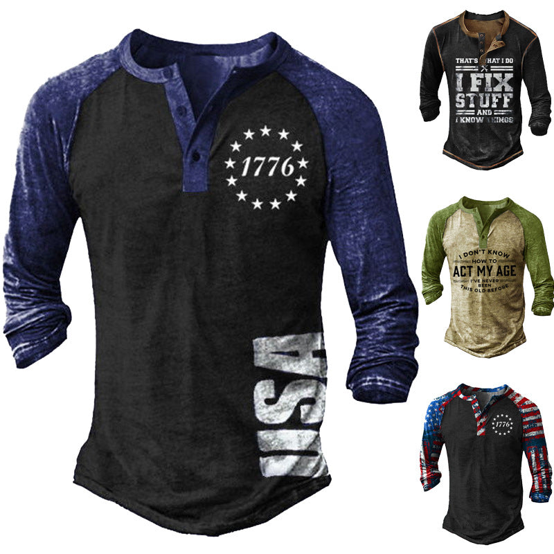 der neue Titel: Herren Langarm Henley-T-Shirt mit kreativem Druck und stilvollem Knopfverschluss BerlinGlamour - BerlinGlamour